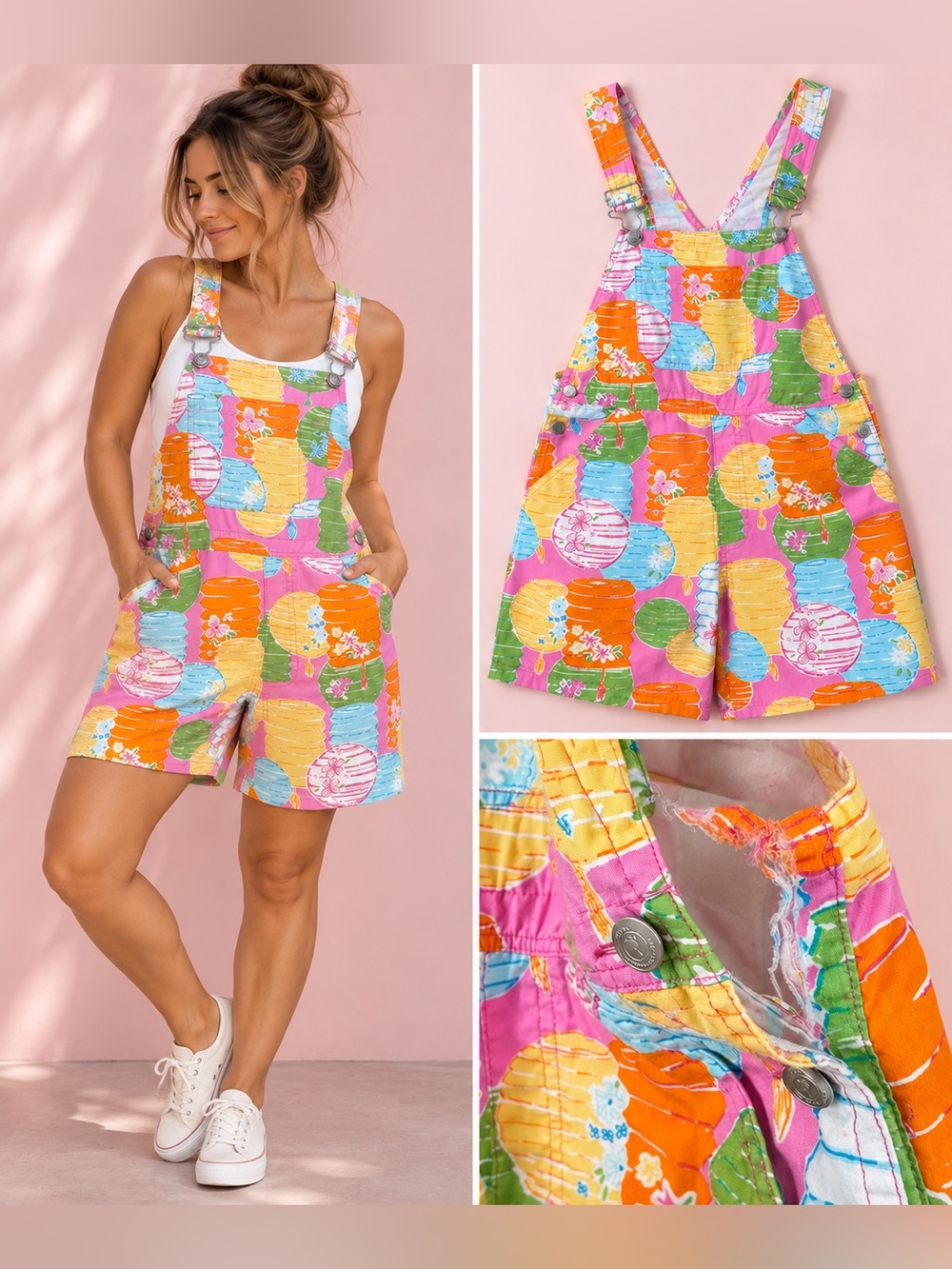 Vintage Lilly Pulitzer Party Lights Lantern Shortalls Size 10 Project Piece